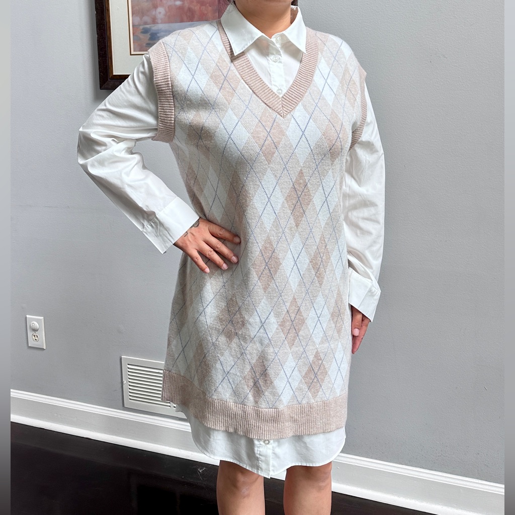 Max Studio Dress Shirt Plaid Sweater Dress Size M